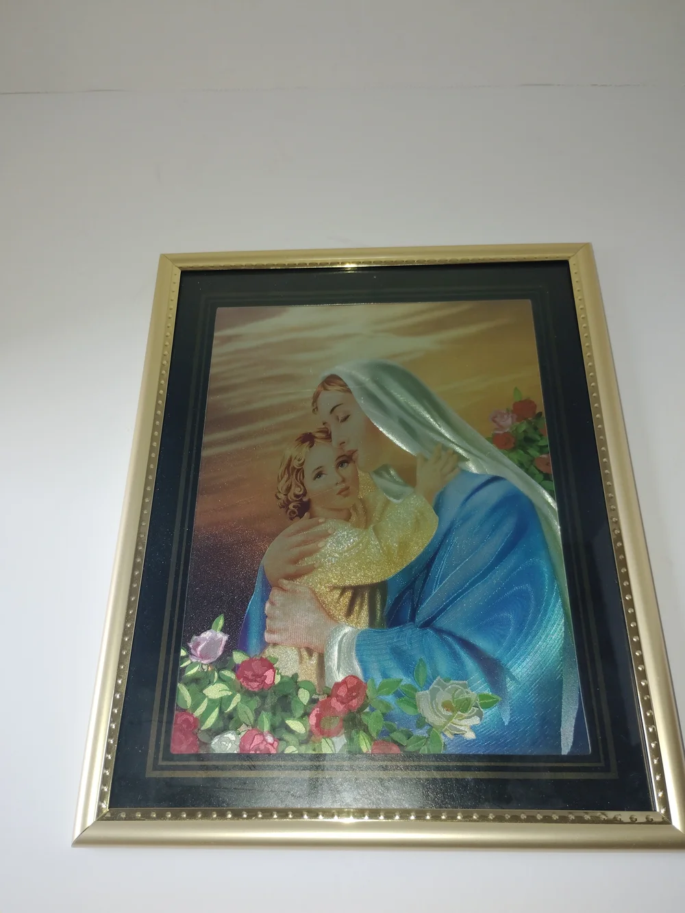 Religious Virgin Mary & Baby Jesus Framed Art Gold Frame 8.5x10.5